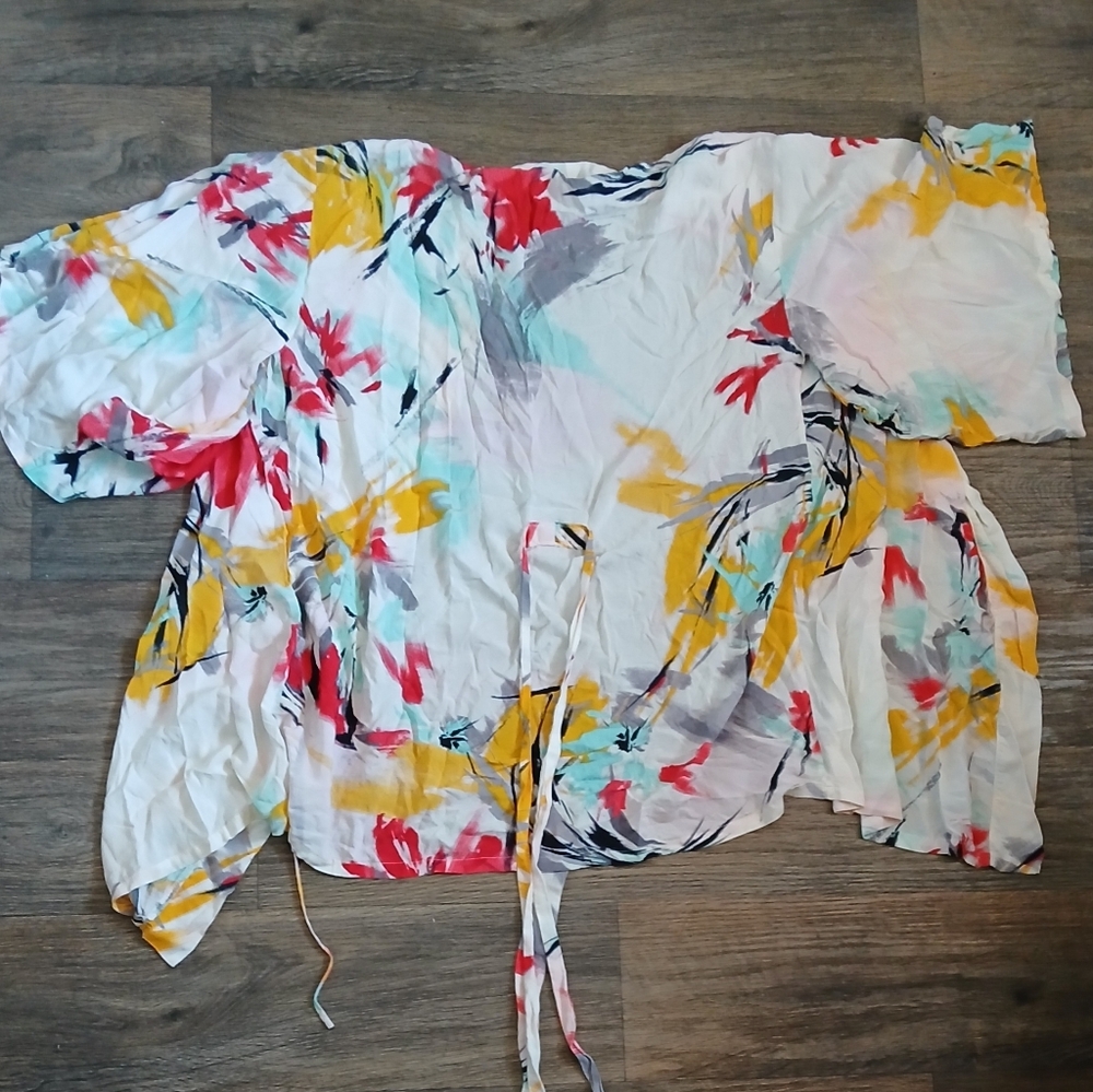 Josie Natori Brush Print Happi Coat Robe. - Picture 15 of 16
